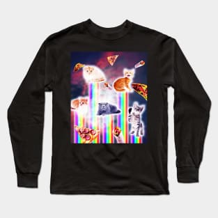 Outer Space Galaxy Cats With Rainbow Long Sleeve T-Shirt